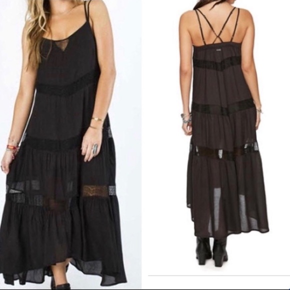 Billabong Dresses & Skirts - BILLABONG DESIGNERS CLOSET BLACK SHEER CUTOUT COTTON MAXI DRESS LARGE